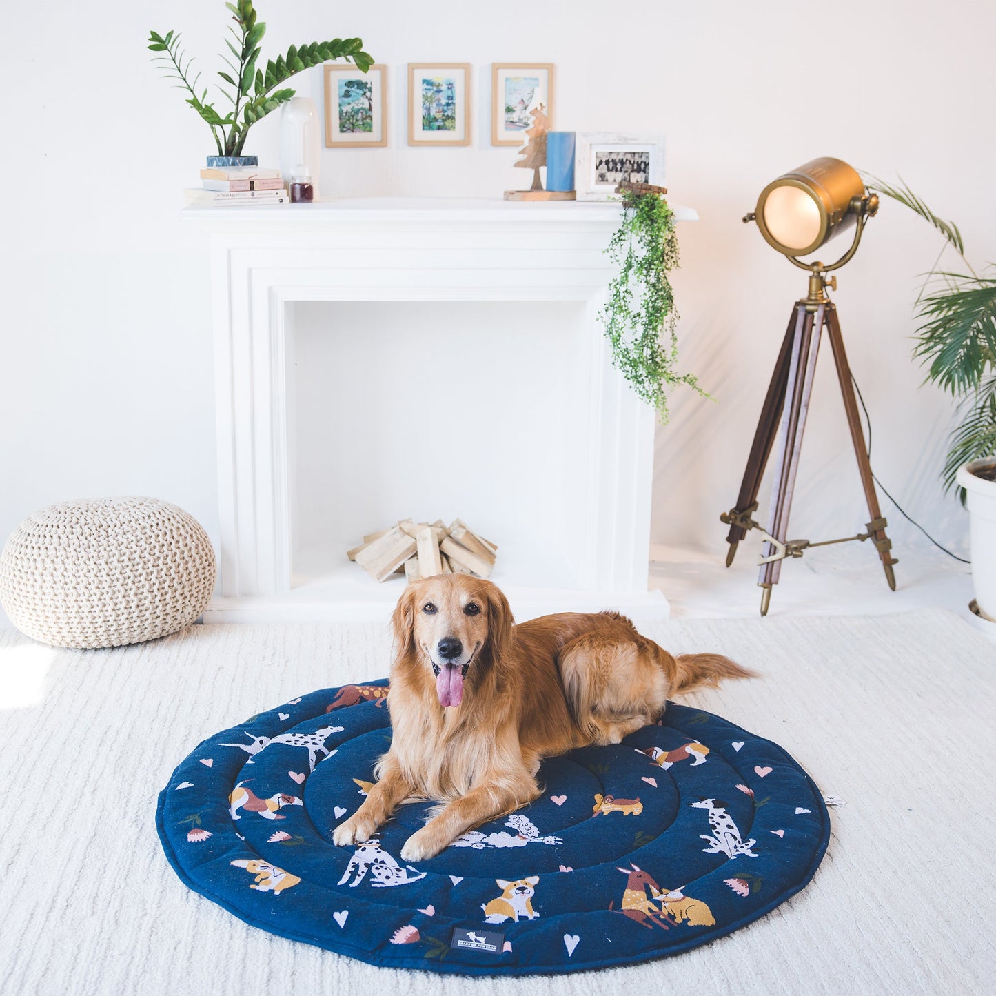 HUFT Dogs in Bloom Circular Dog Mat - Navy - M