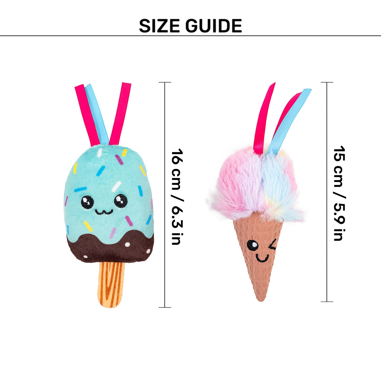 HUFT Sundae Smiles Plush Toys for Cats - Pink & Blue - Pack of 2