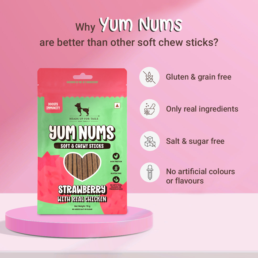 HUFT Yum Nums Soft & Chewy Sticks Strawberry with Real Chicken Treat For Dogs - 70g