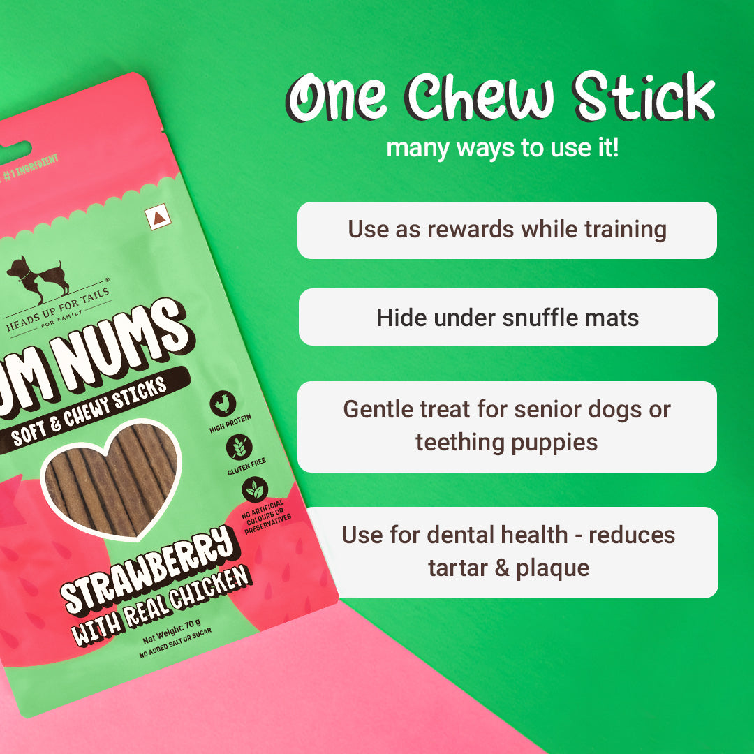 HUFT Yum Nums Soft & Chewy Sticks Strawberry with Real Chicken Treat For Dogs - 70g