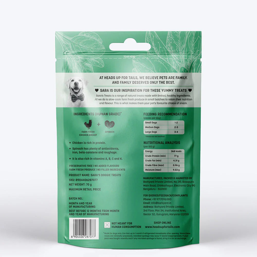 HUFT Sara's Doggie Chicken Jerky With Spinach Dog Treats - 70 g