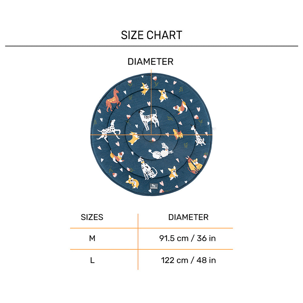 HUFT Dogs in Bloom Circular Dog Mat - Navy - M