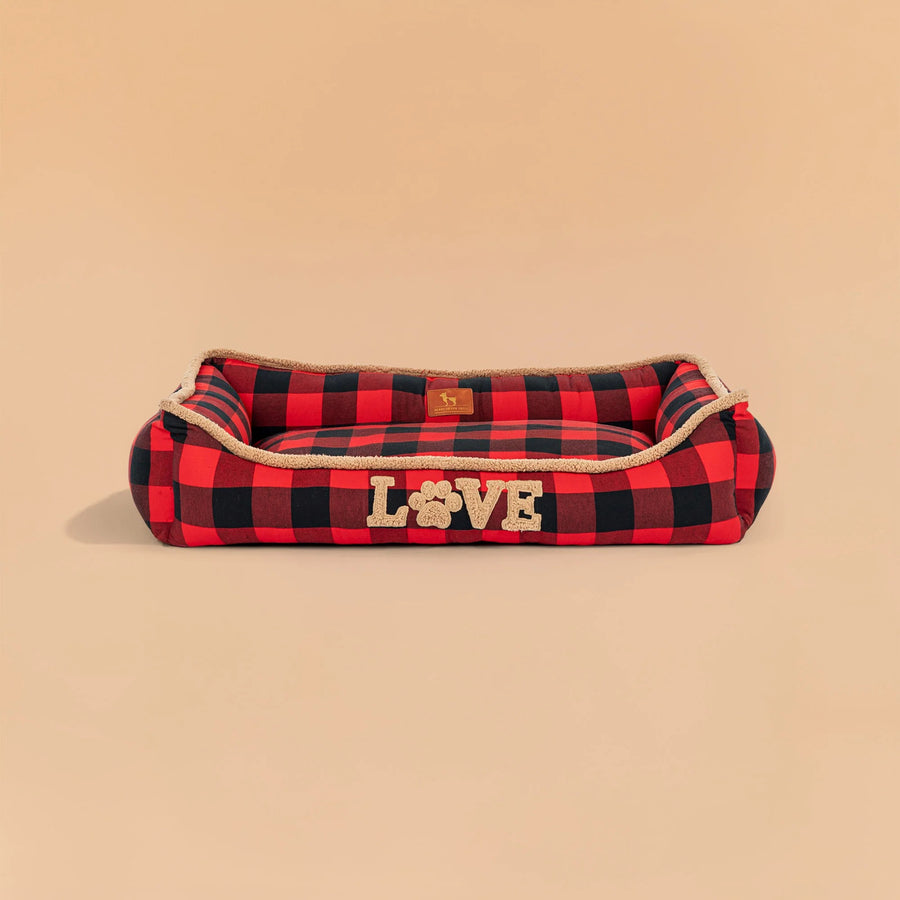 HUFT Love Plaid Lounger Bed For Dog - Red & Black