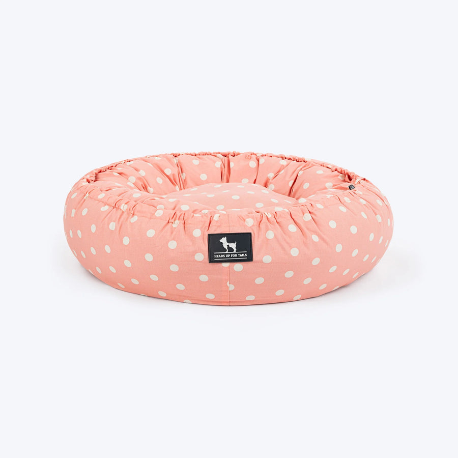 HUFT Polka Paws Adjustable Donut Bed For Dog & Cat - Peach