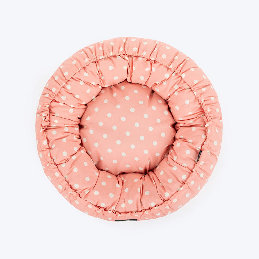 HUFT Polka Paws Adjustable Donut Bed For Dog & Cat - Peach