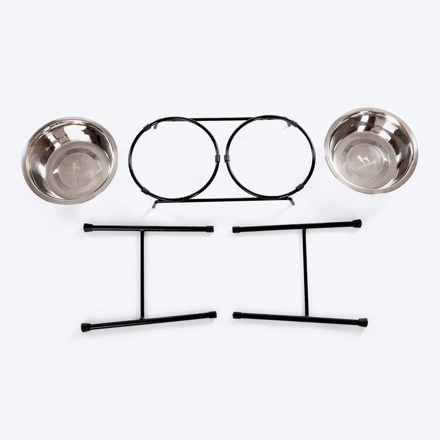 HUFT High Double Diner Stand With Steel Bowl Inserts For Dogs - Black - L