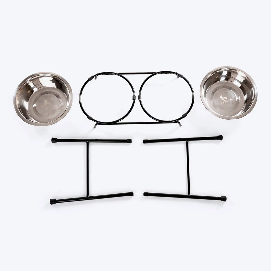 HUFT High Feeder Double Diner Stand With Steel Dog Bowl Inserts - Black