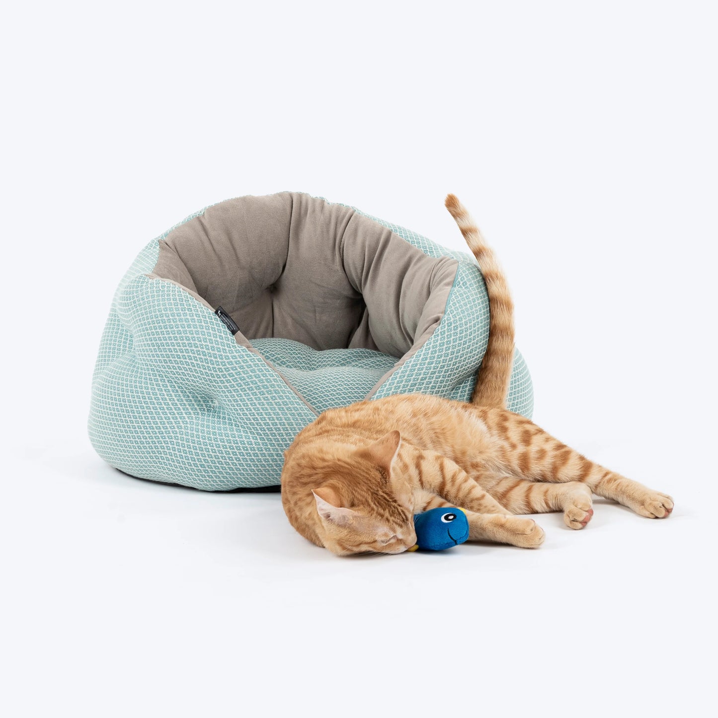 HUFT Purrfect Perch Bed With Fish Plush Toy For Cat & Puppy - Light Blue & Grey