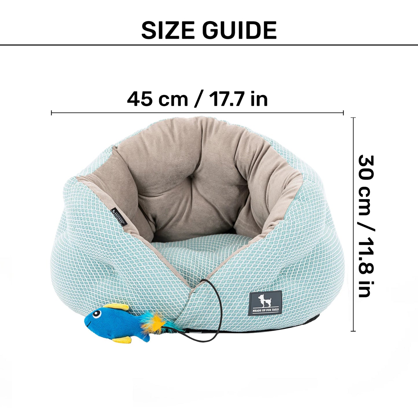 HUFT Purrfect Perch Bed With Fish Plush Toy For Cat & Puppy - Light Blue & Grey