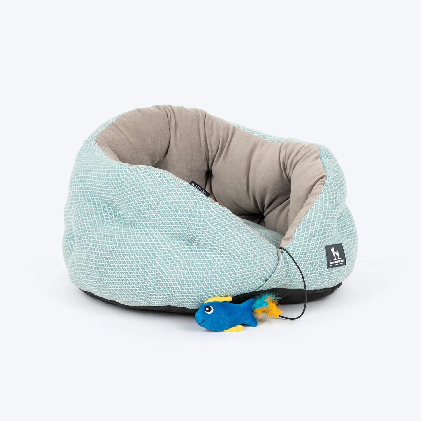 HUFT Purrfect Perch Bed With Fish Plush Toy For Cat & Puppy - Light Blue & Grey
