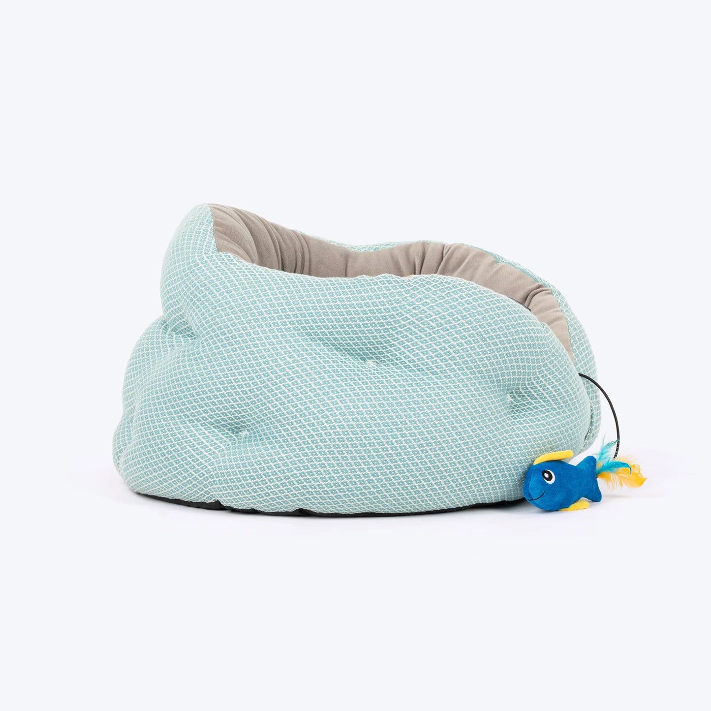HUFT Purrfect Perch Bed With Fish Plush Toy For Cat & Puppy - Light Blue & Grey