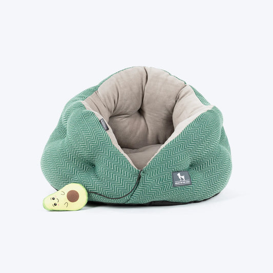 HUFT Purrfect Perch Bed With Avocado Plush Toy For Cats & Puppy - Green & Grey