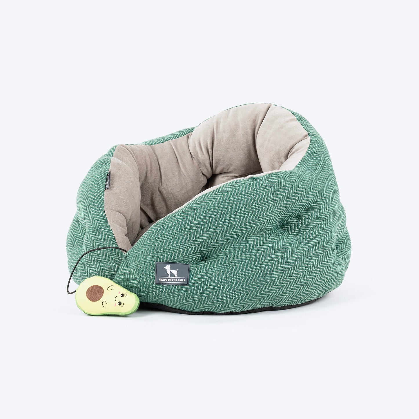 HUFT Purrfect Perch Bed With Avocado Plush Toy For Cats & Puppy - Green & Grey