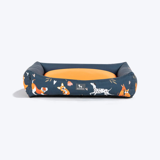HUFT Dogs in Bloom Lounger Bed For Dog - Navy Blue