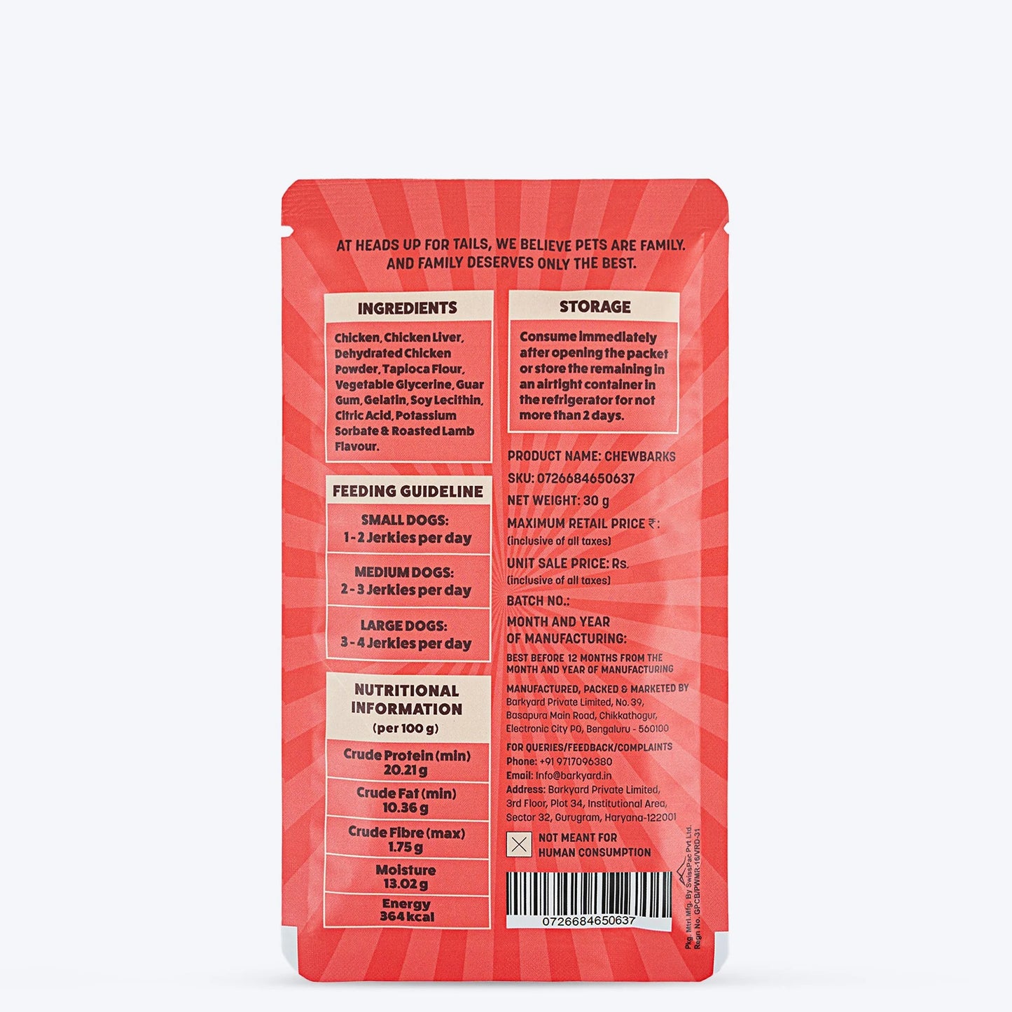 HUFT Chewbarks Roasted Lamb Soft Chew Strips Dog Treat - 30g