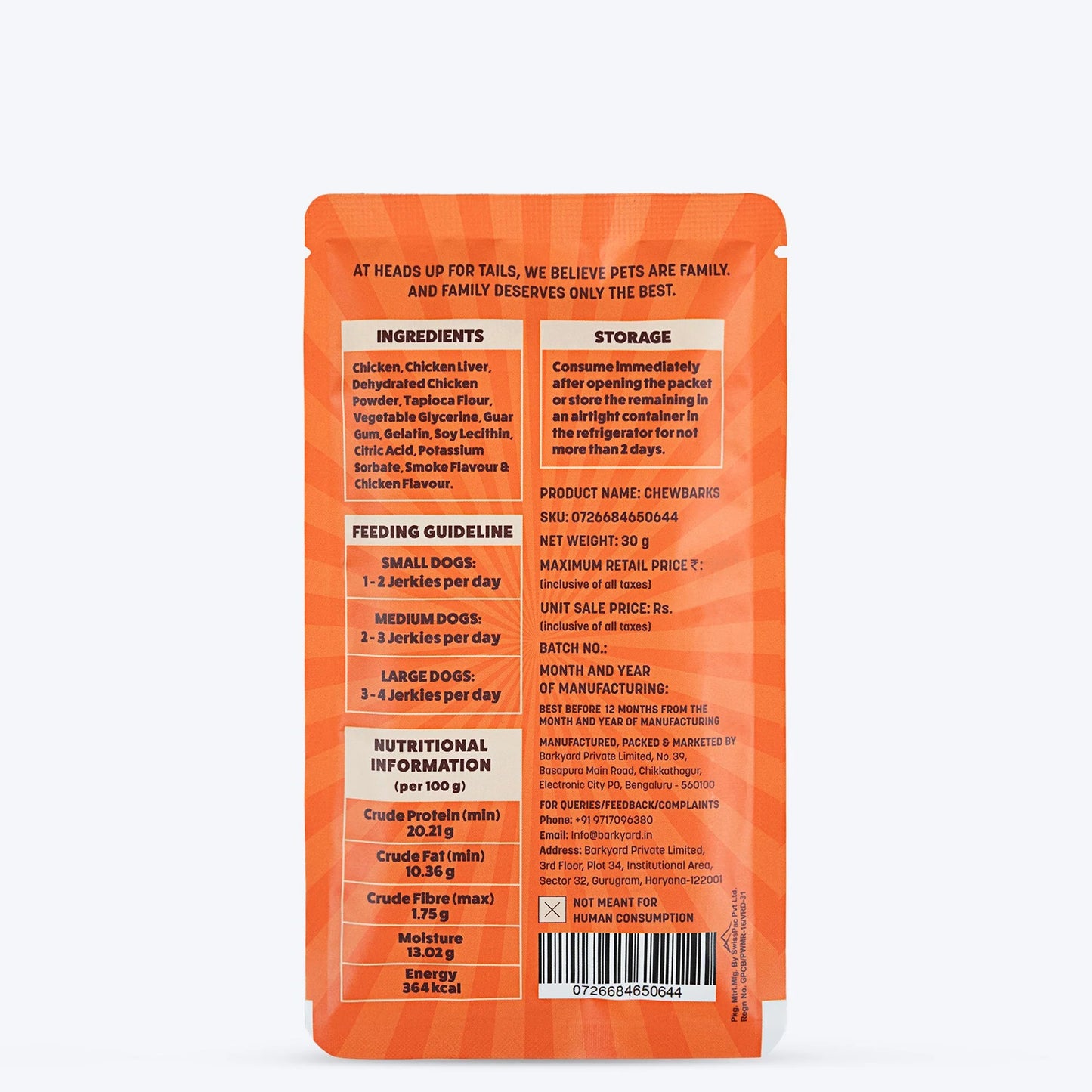 HUFT Chewbarks Smoked Chicken Soft Chew Strips Dog Treat - 30g