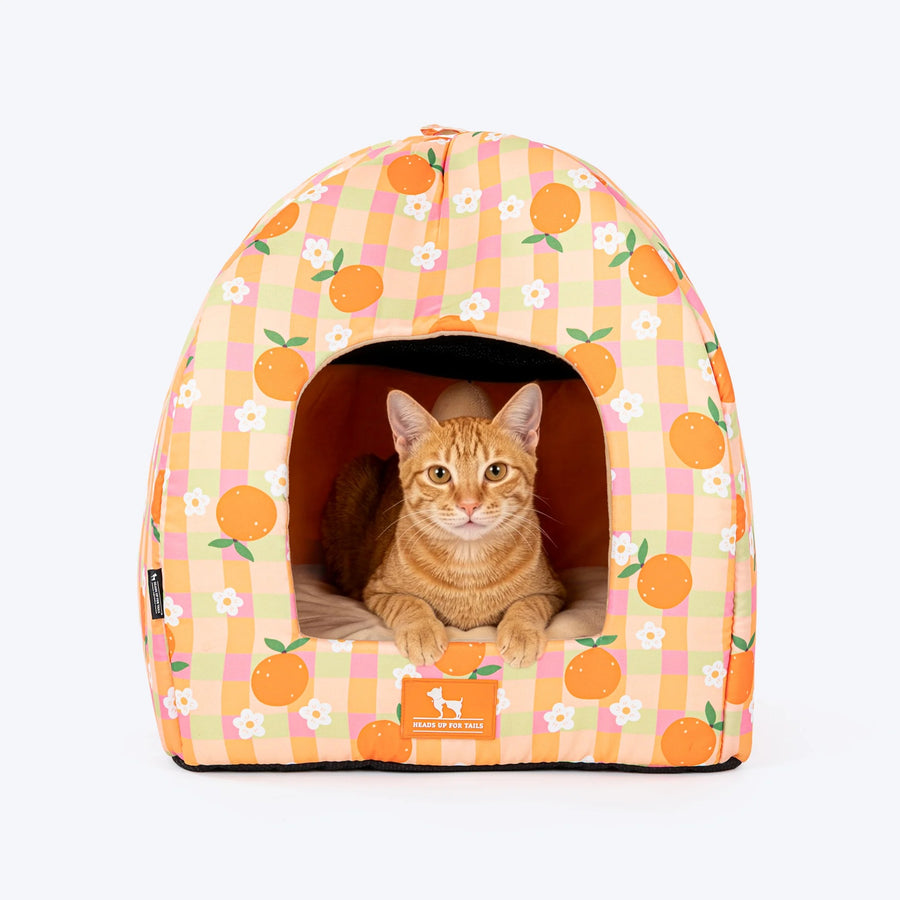 HUFT Tangy Blossoms Tent Bed For Cats - Orange