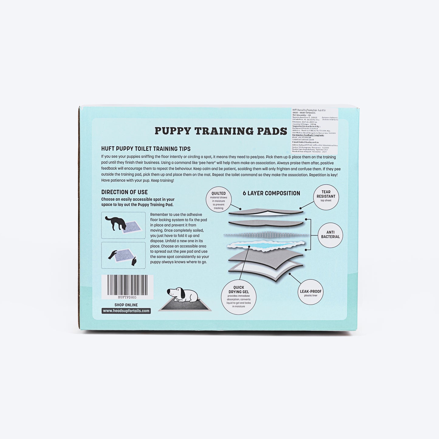HUFT Charcoal Puppy Training Pads - 60 x 90 cm