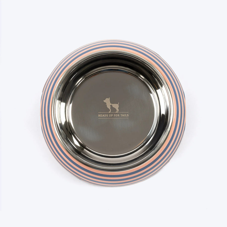 HUFT Happy Stripes Printed Melamine Bowl With Steel Insert For Dog - Blue & Peach