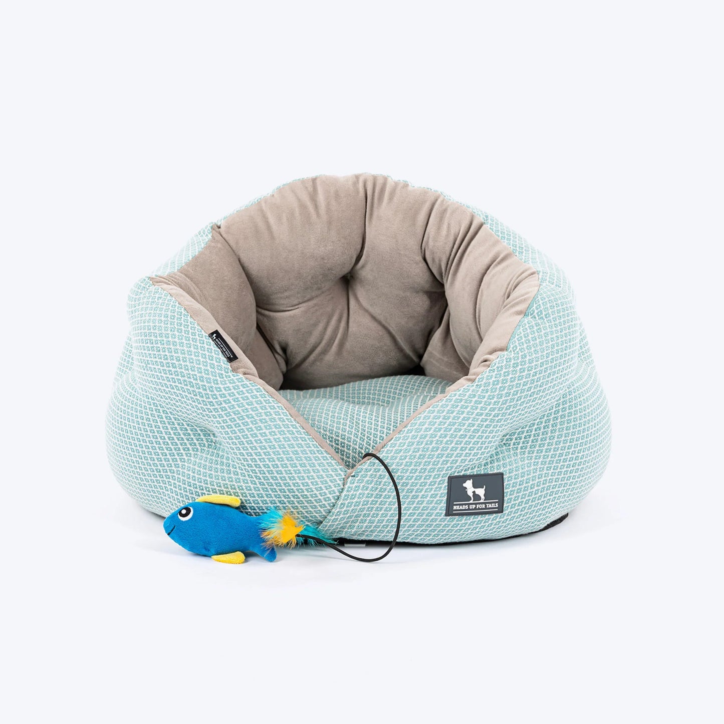 HUFT Purrfect Perch Bed With Fish Plush Toy For Cat & Puppy - Light Blue & Grey