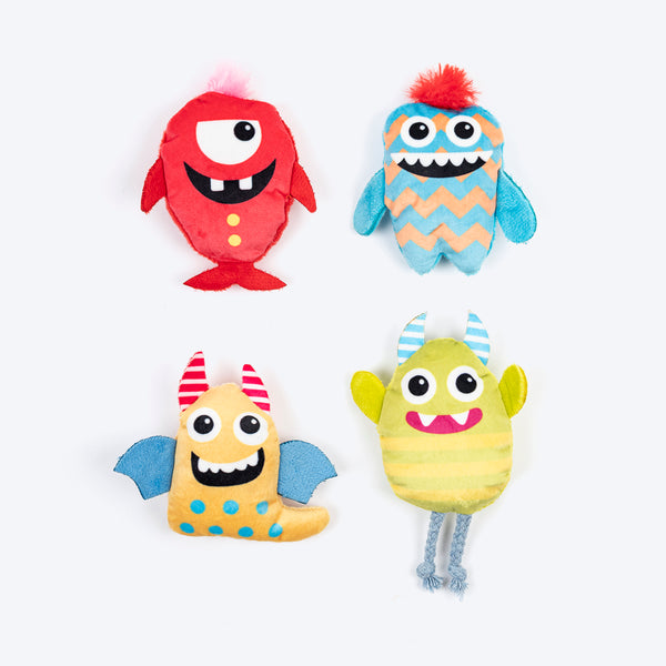 HUFT Mini Monsters Plush Toys for Cat Multicolour - Pack of 4