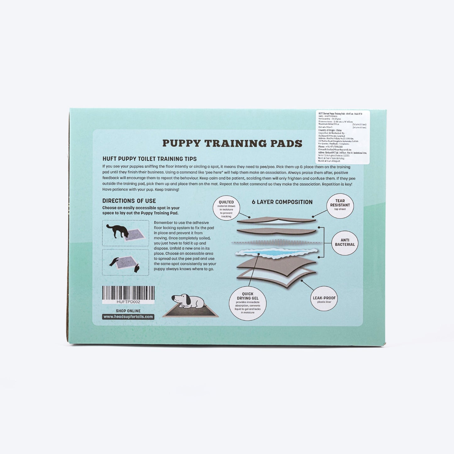 HUFT Charcoal Puppy Training Pads - (60 X 45 cm)
