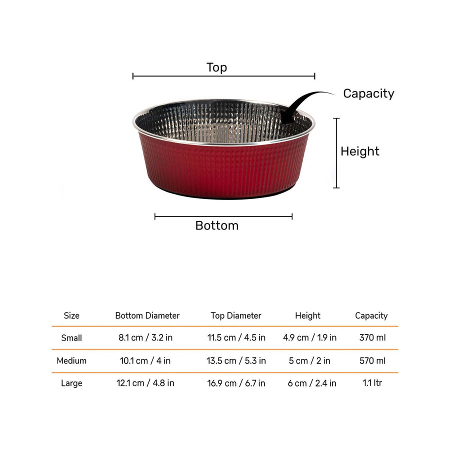 HUFT Pinsonic Striped Embossed Steel Bowl For Dog - Red