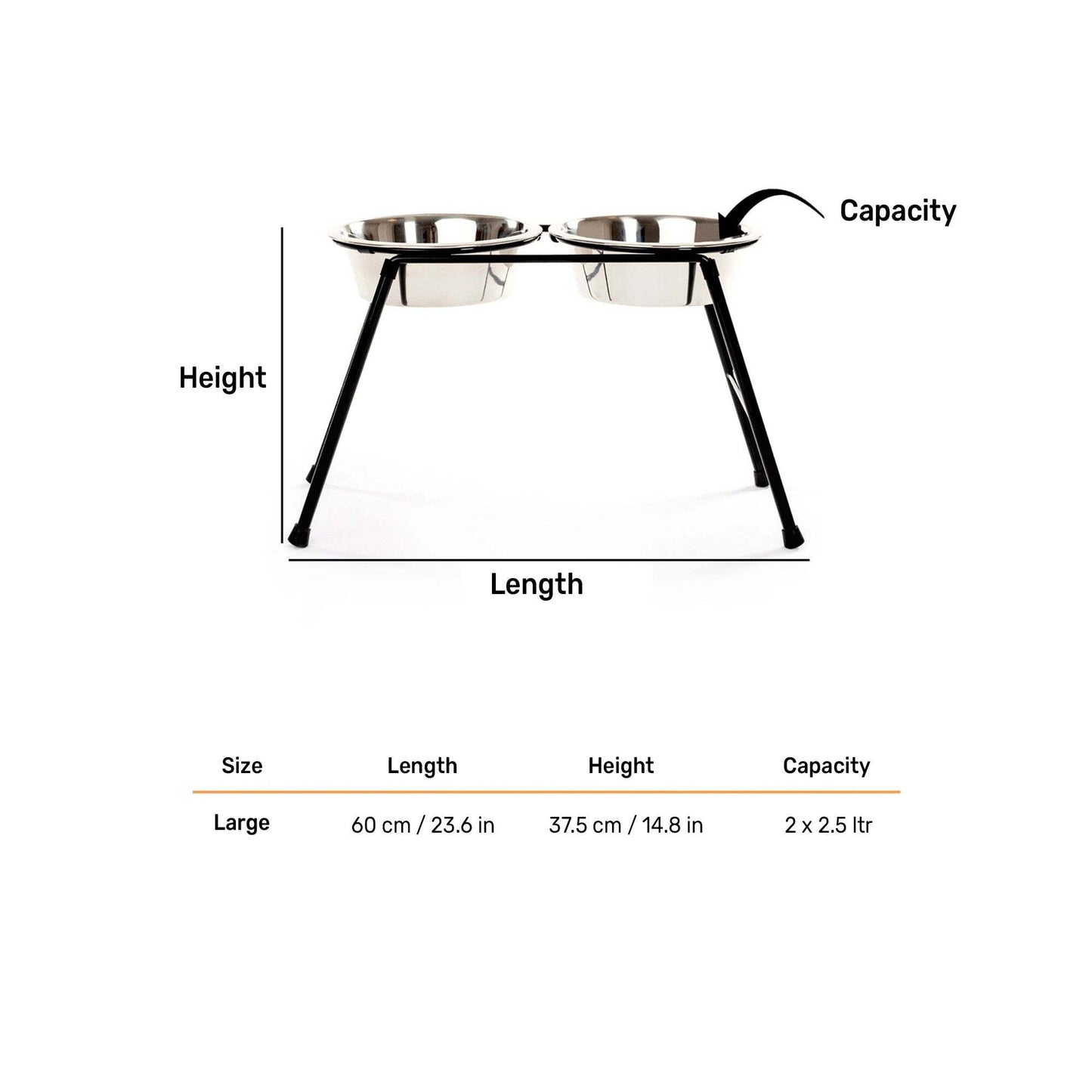 HUFT High Double Diner Stand With Steel Bowl Inserts For Dogs - Black - L