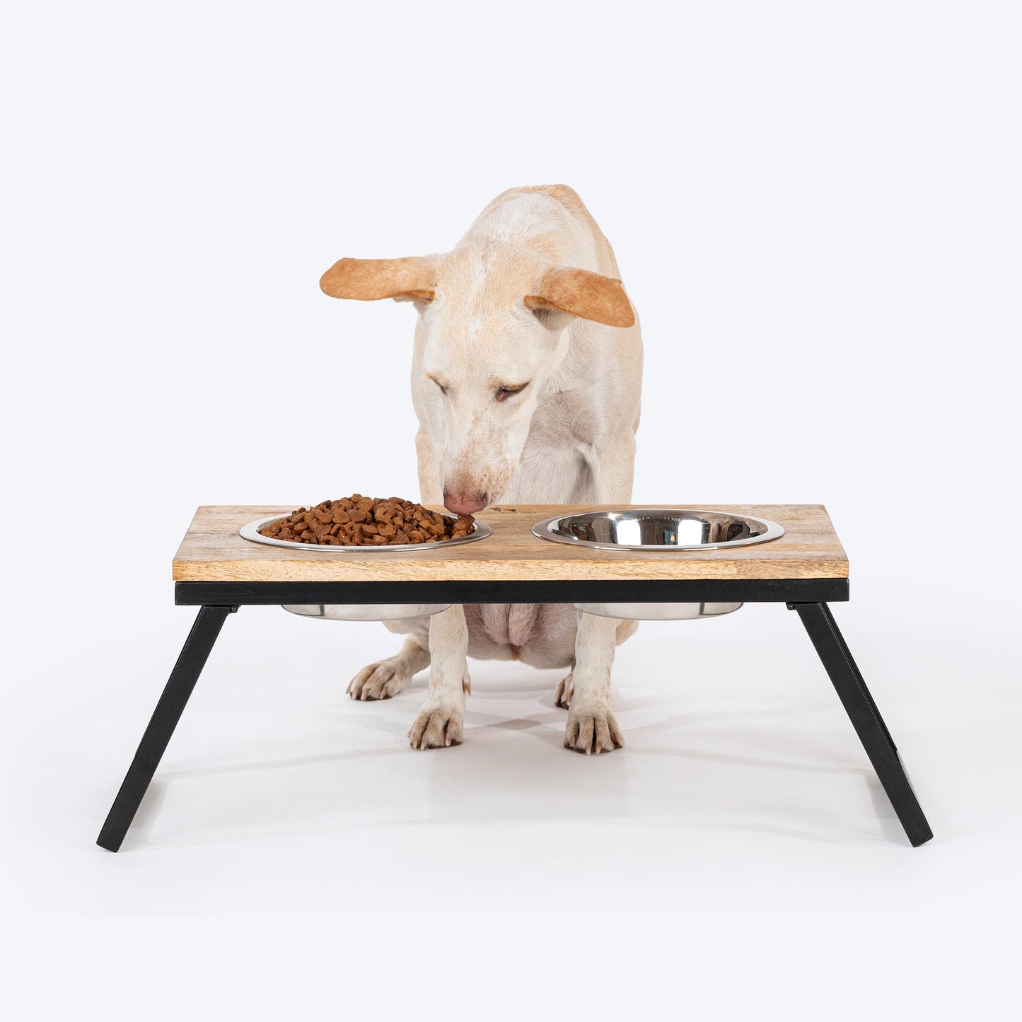 HUFT Collapsible Wooden Diner With Steel Bowl Inserts For Dog