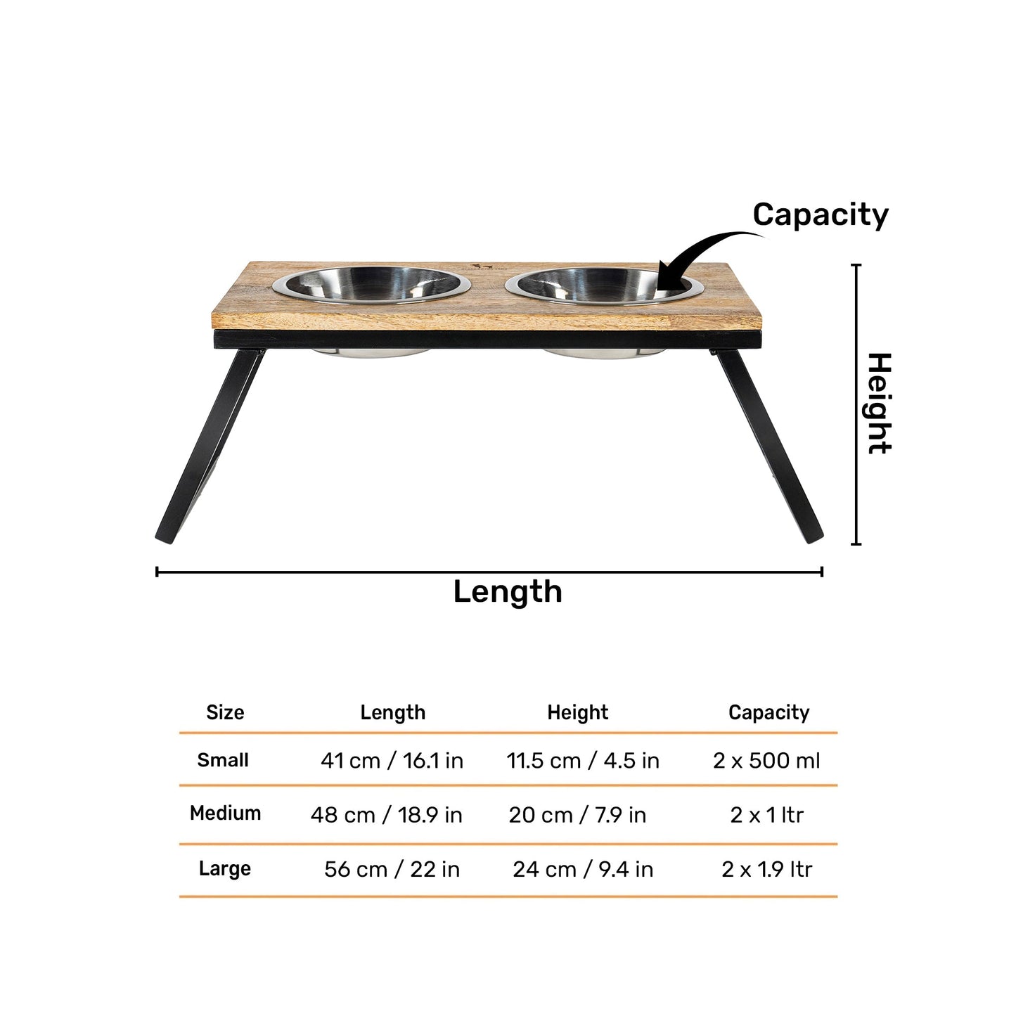 HUFT Collapsible Wooden Diner With Steel Bowl Inserts For Dog