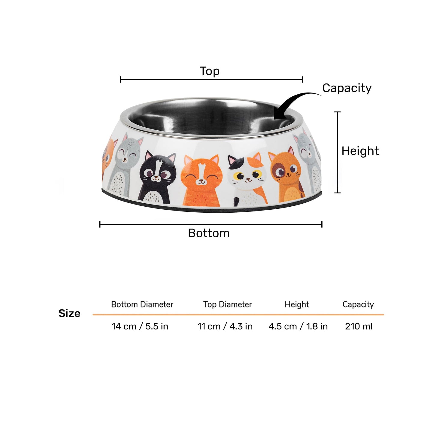 HUFT Kitty Family Printed Melamine Bowl With Steel Inserts For Cat - Multicolor