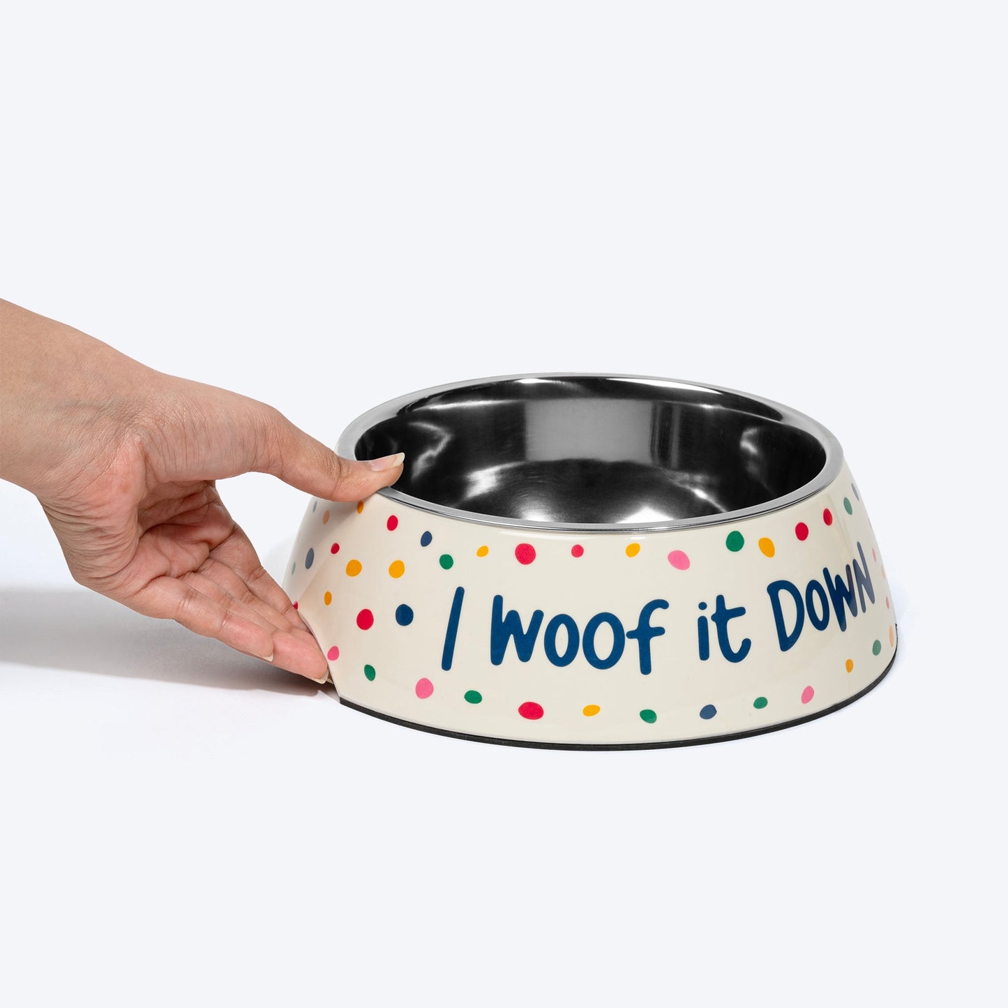 HUFT I Woof It Down Printed Melamine Bowl With Steel Insert For Dog - Beige