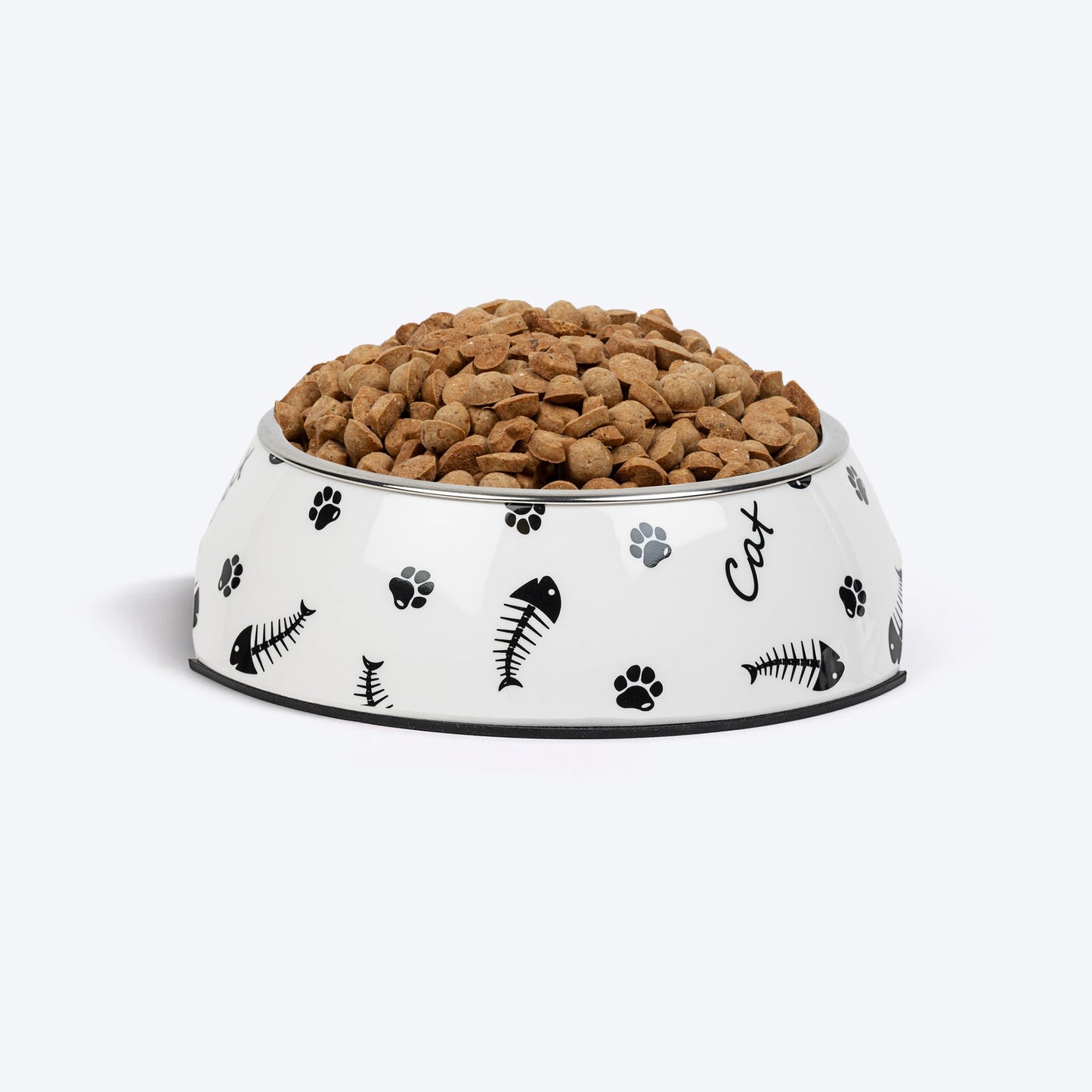 HUFT Fishy Paws Printed Melamine Bowl With Steel Insert For Cats - White