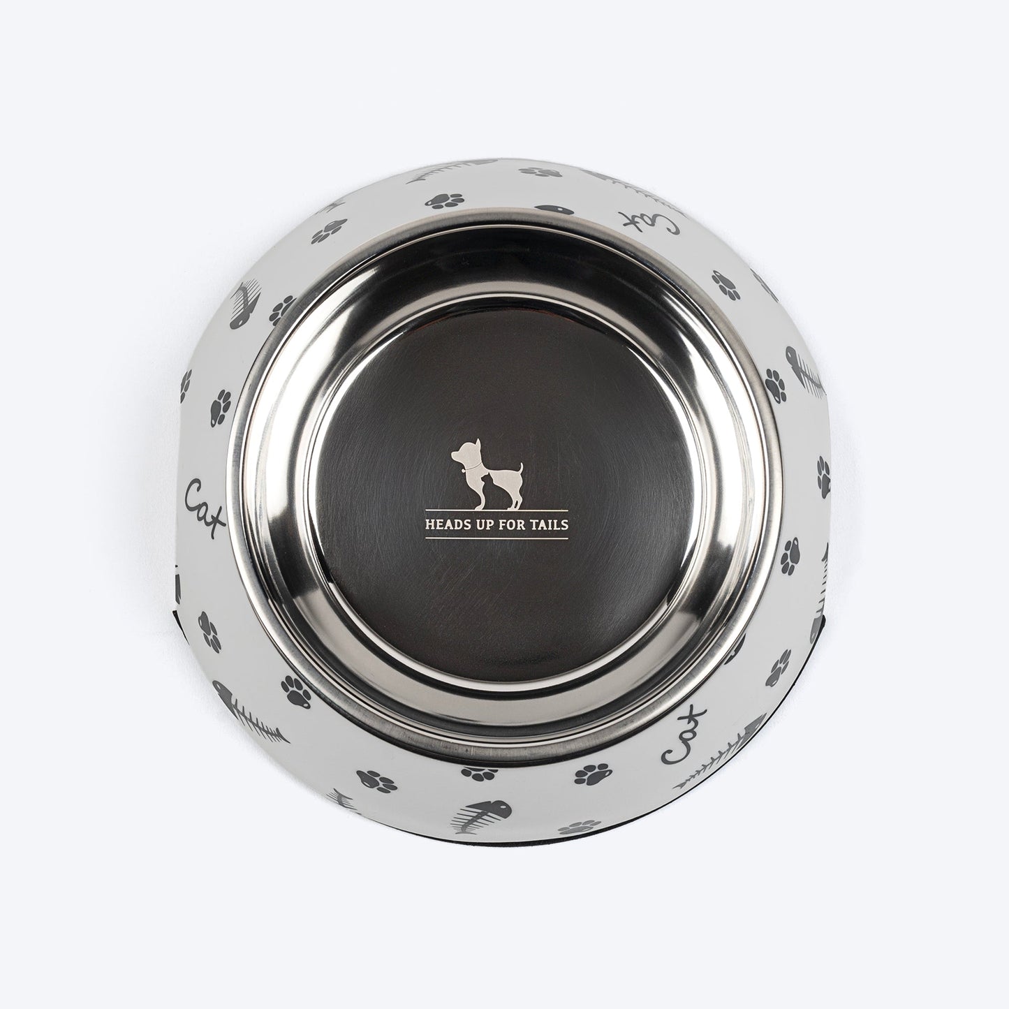 HUFT Fishy Paws Printed Melamine Bowl With Steel Insert For Cats - White