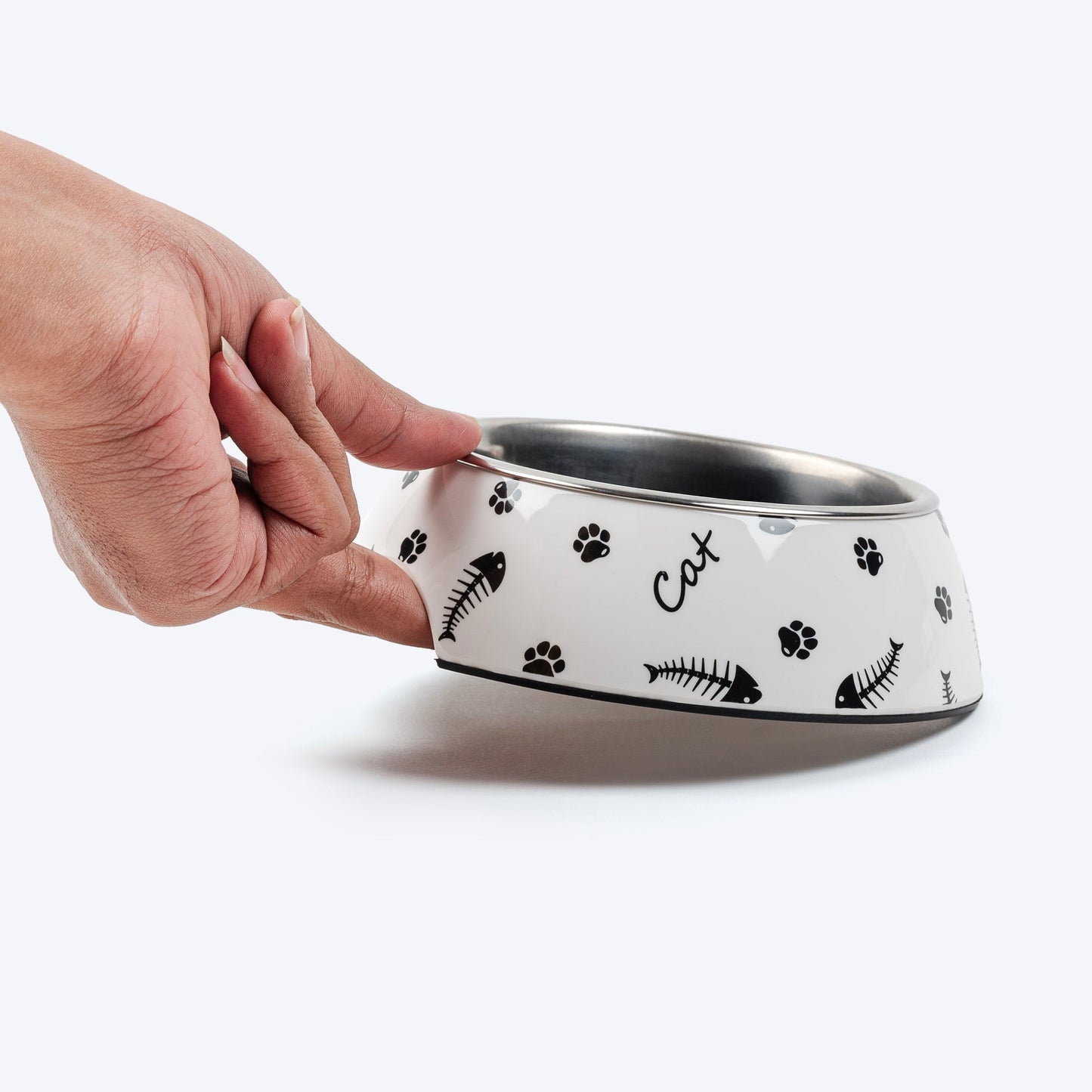 HUFT Fishy Paws Printed Melamine Bowl With Steel Insert For Cats - White