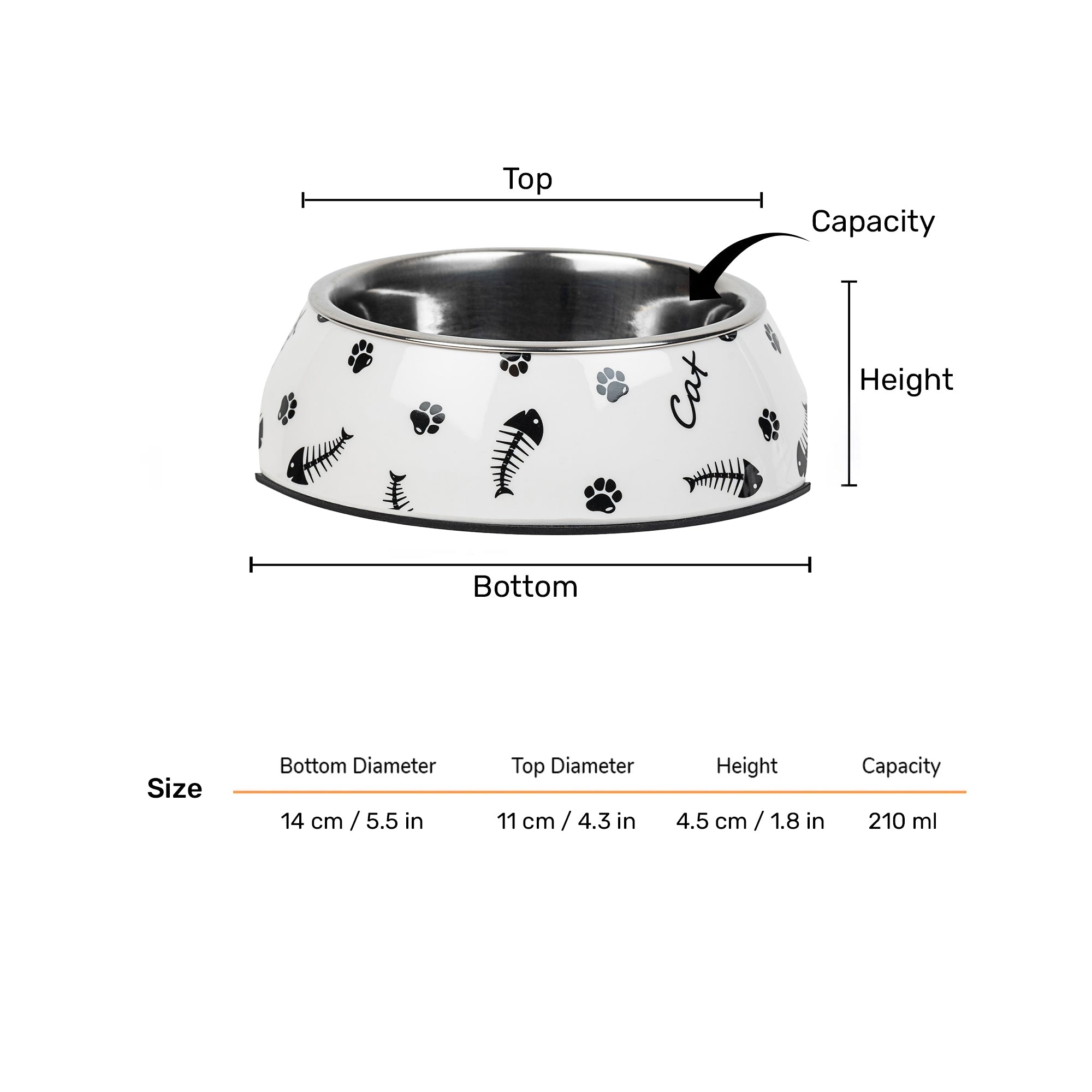HUFT Fishy Paws Printed Melamine Bowl With Steel Insert For Cats - White