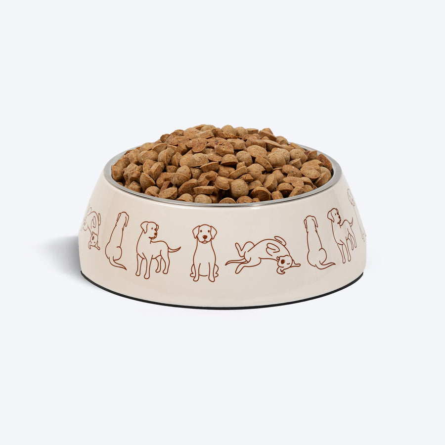 HUFT Wag And Doodle Printed Melamine Bowl With Steel Inserts For Dog - Beige