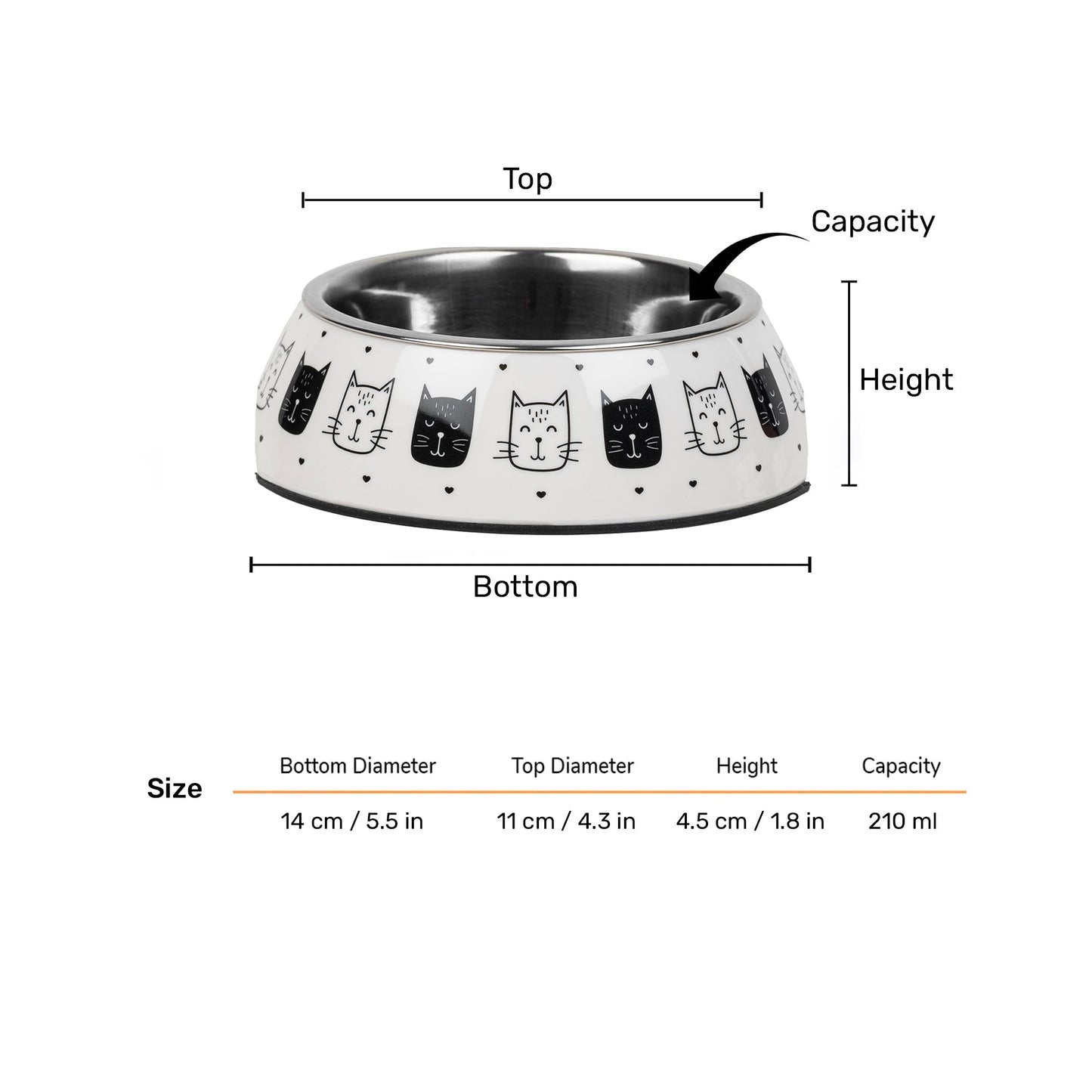HUFT Kitty Trails Printed Melamine Bowl With Steel Inserts For Cats - White