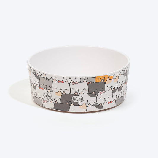 HUFT Whisker Wonderland Printed Melamine Bowl For Cats - White