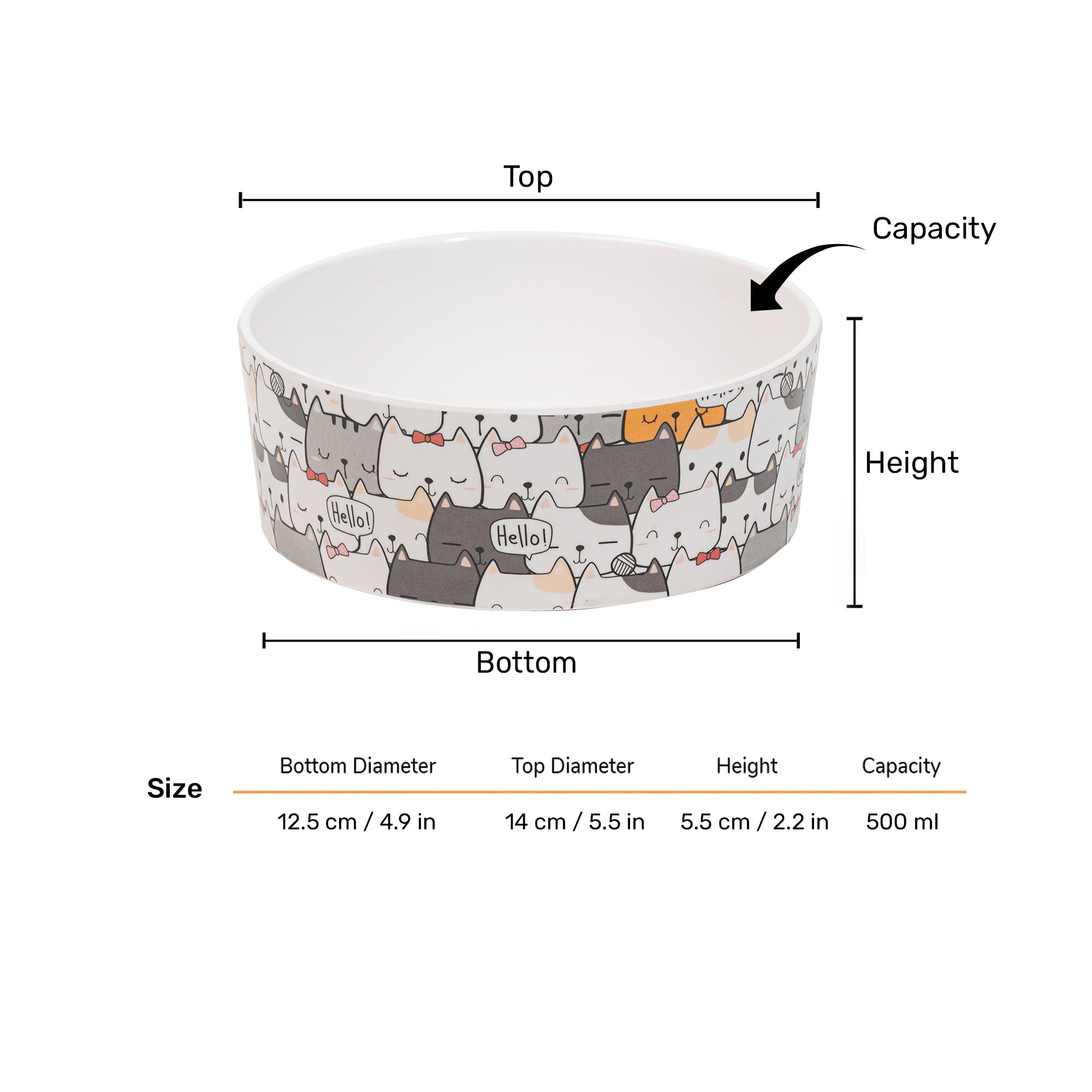 HUFT Whisker Wonderland Printed Melamine Bowl For Cats - White