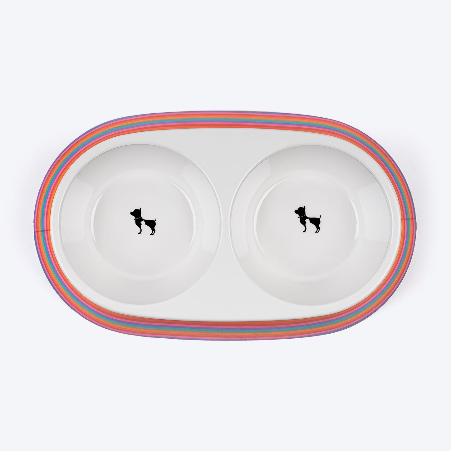 HUFT Rainbow Splash Printed Melamine Double Diner For Dog - Multicolor