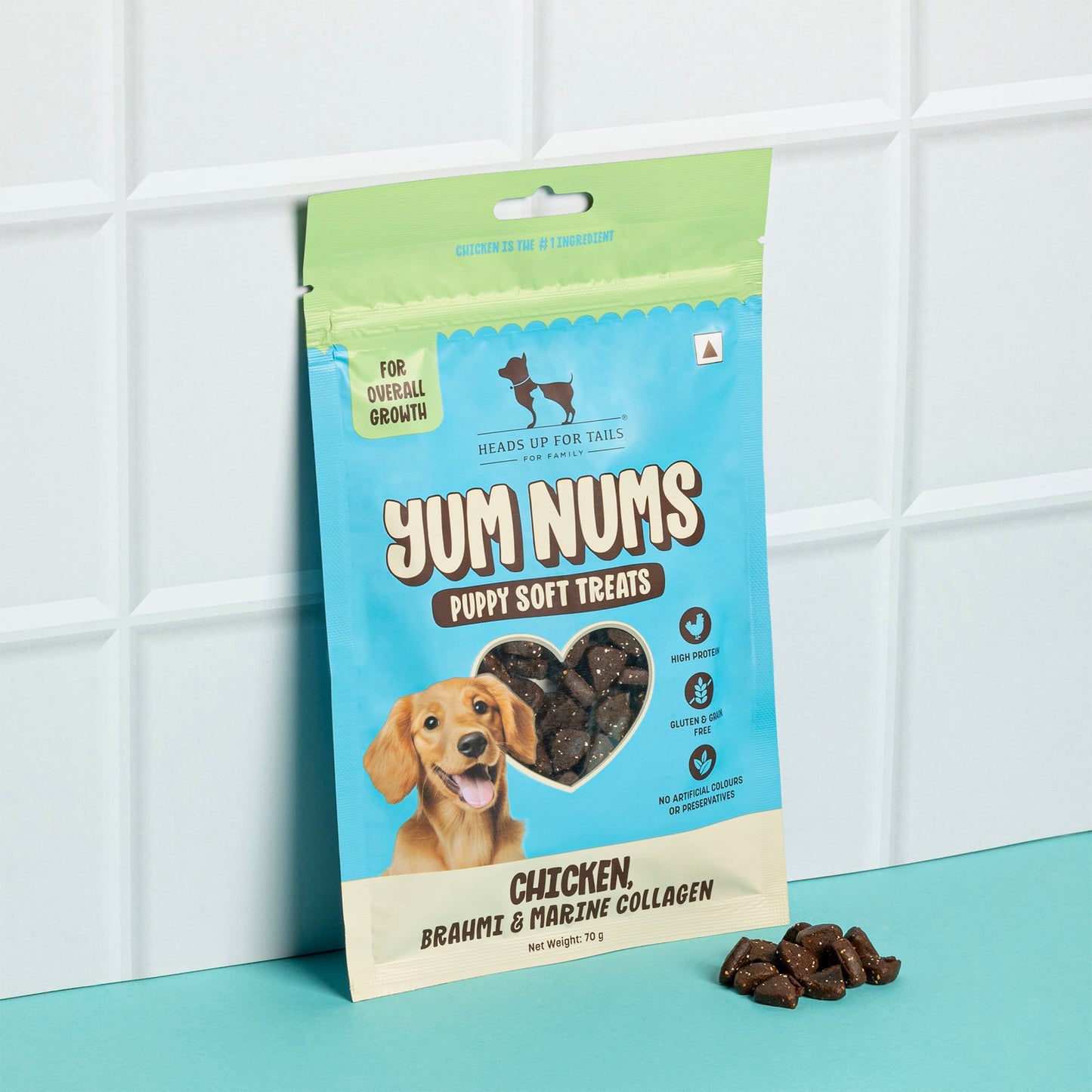 HUFT Yum Nums Chicken, Brahmi & Marine Collagen Puppy Soft Treats - 70 g