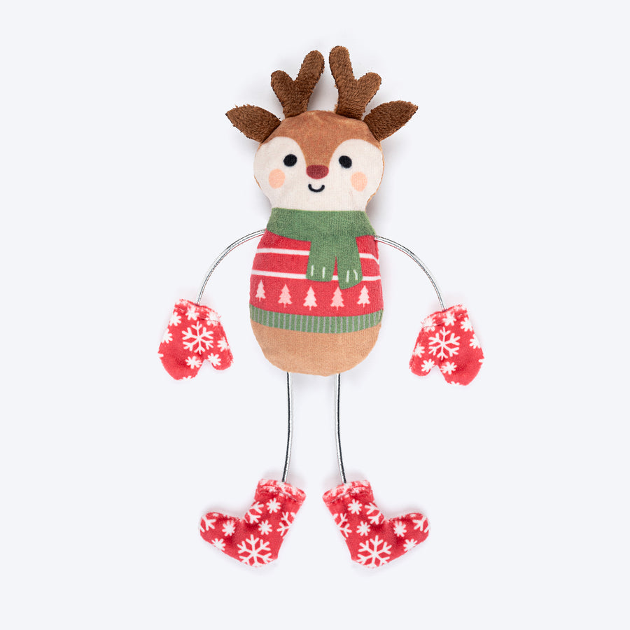 HUFT Merry Buddies Plush Toy With Catnip For Cat - Set Of 2 - Beige & Red