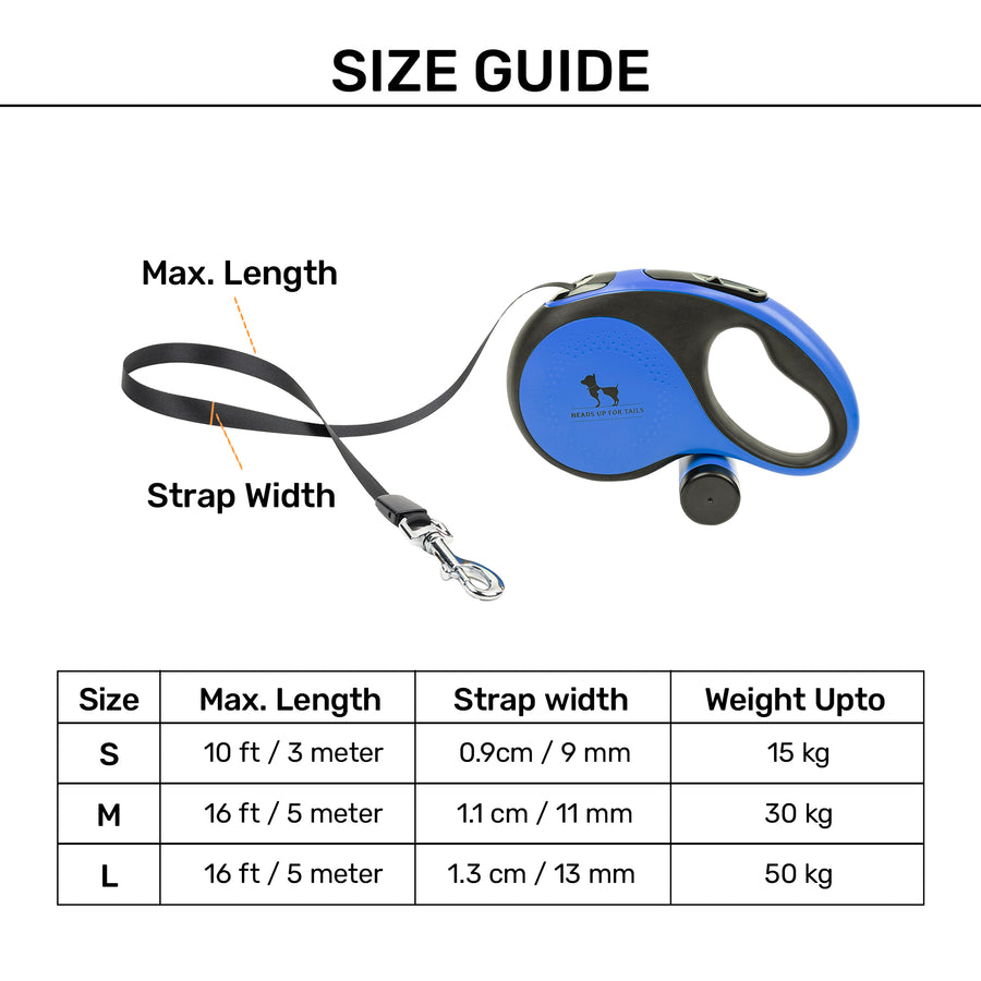 HUFT Retractable Leash With Poop Bag Dispenser For Dog - Blue