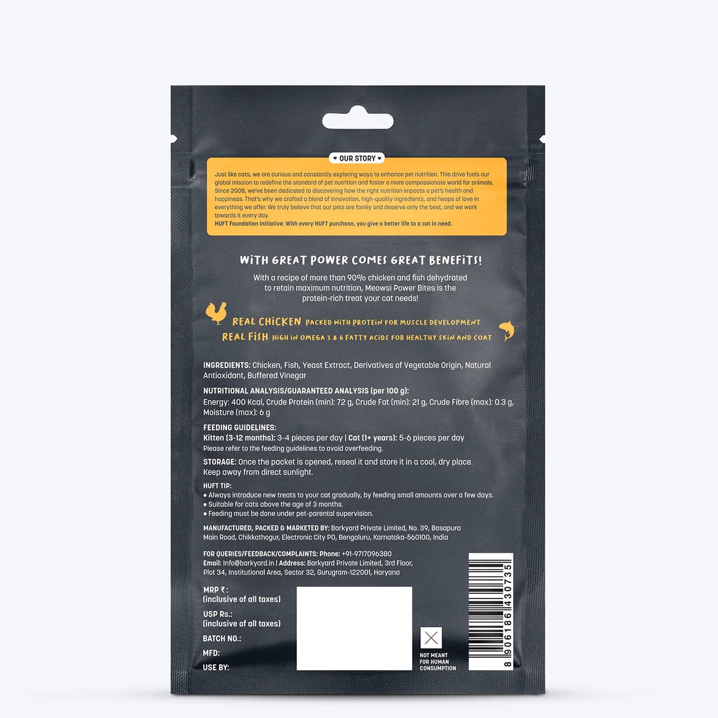 Meowsi by HUFT Chicken & Fish Power Bites Cat Treats - 50 gm