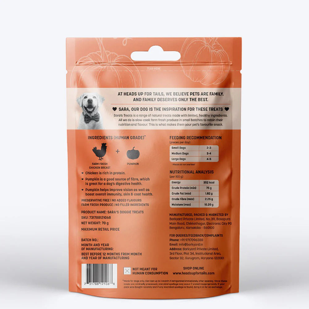 HUFT Sara's Doggie Chicken Jerky With Pumpkin Dog Treats - 70 g