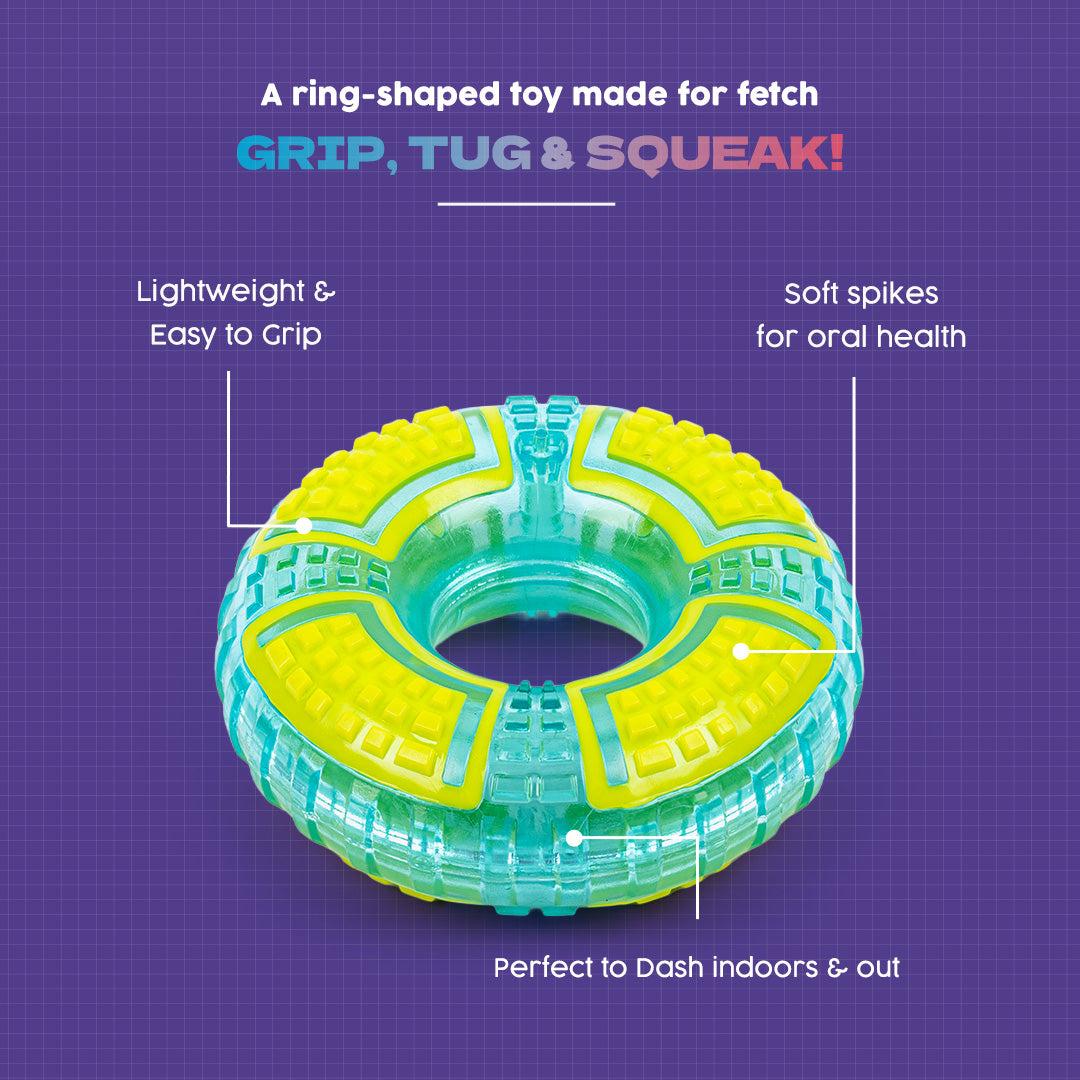 Dash Dog Extreme Play Squeaky Ring Toy For Dog - Green