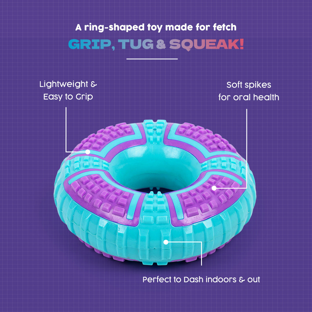 Dash Dog Extreme Play Squeaky Ring Toy For Dog - Blue