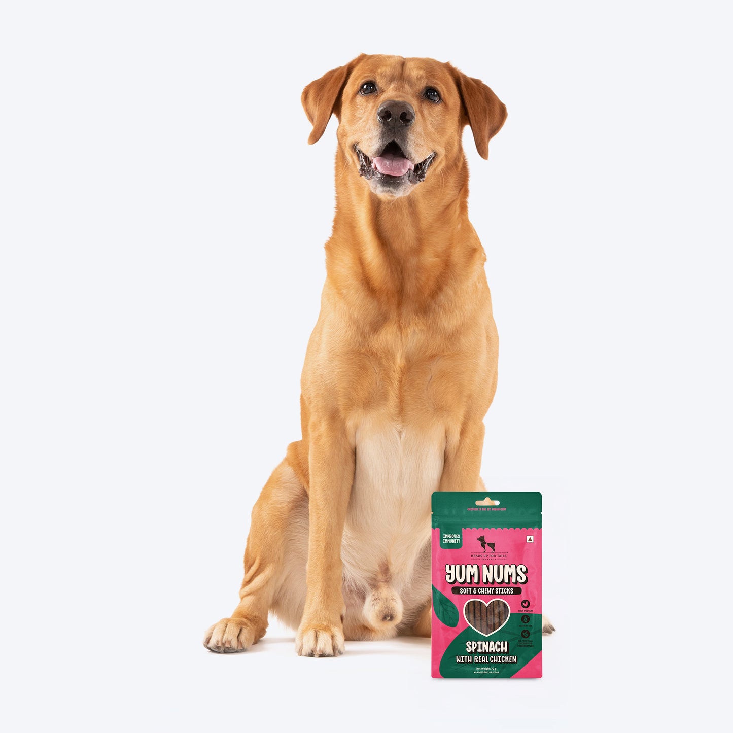 HUFT Yum Nums Soft & Chewy Sticks Spinach With Real Chicken Dog Treats - 70g