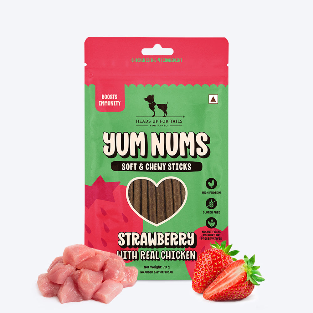 HUFT Yum Nums Soft & Chewy Sticks Strawberry with Real Chicken Treat For Dogs - 70g